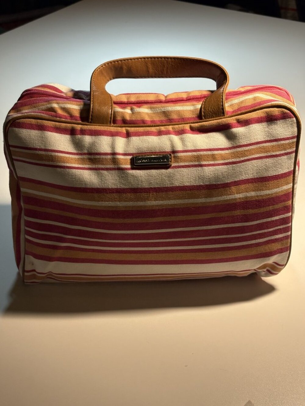 Tommy Hilfiger Striped Travel Cosmetic Bag Canvas Weekender Organizer Zip Case